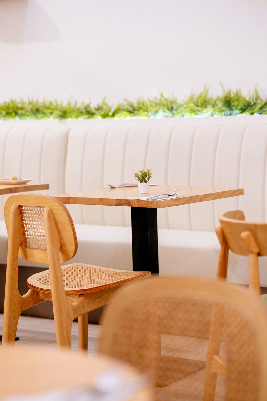 Close-up of seating and table details at JKO Brunch