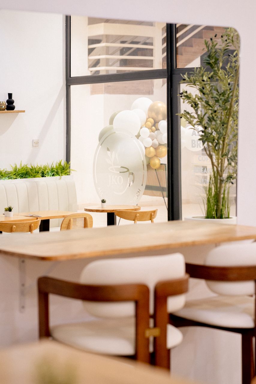 JKO Brunch interior facing the entrance and glass logo